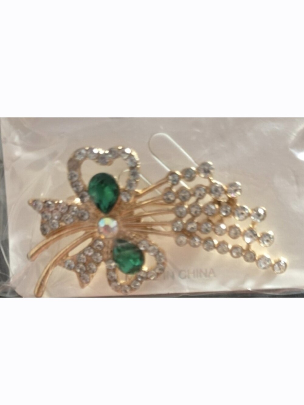 Fashion Jewelry Gold-Tone Floral Brooch with Emerald Green and Clear Crystals